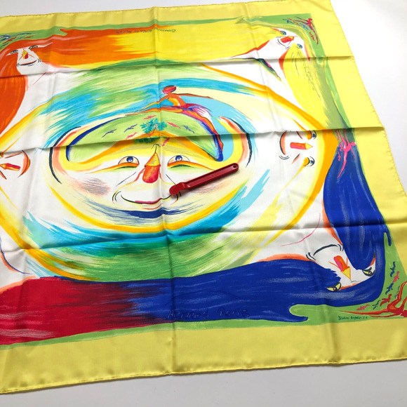 Hermes Paris Smiles In Third Millenary NEW 100% Silk Scarf France RARE 35x34 HRJ - Picture 7 of 14